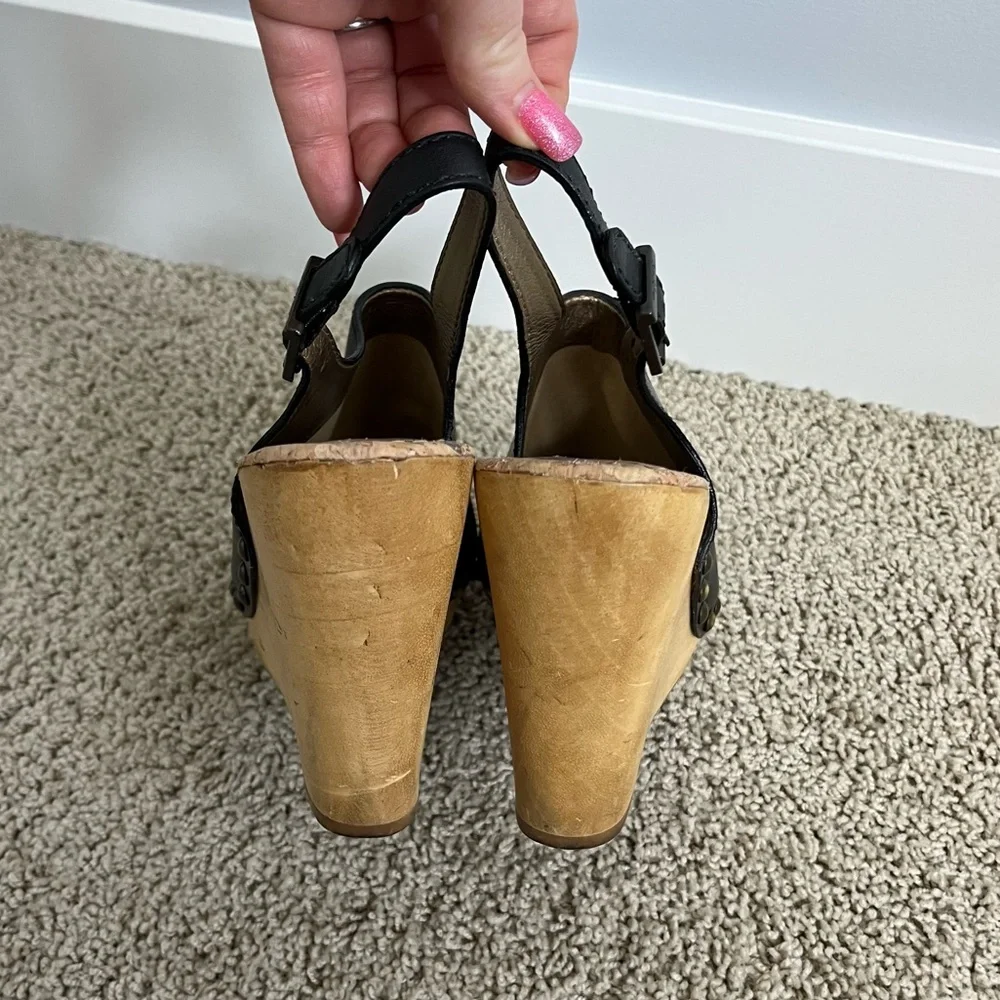 Sam Edelman Camilla Black Leather Studded Cork Wedge Open Toe Sandals Size 9 - Picture 6 of 15